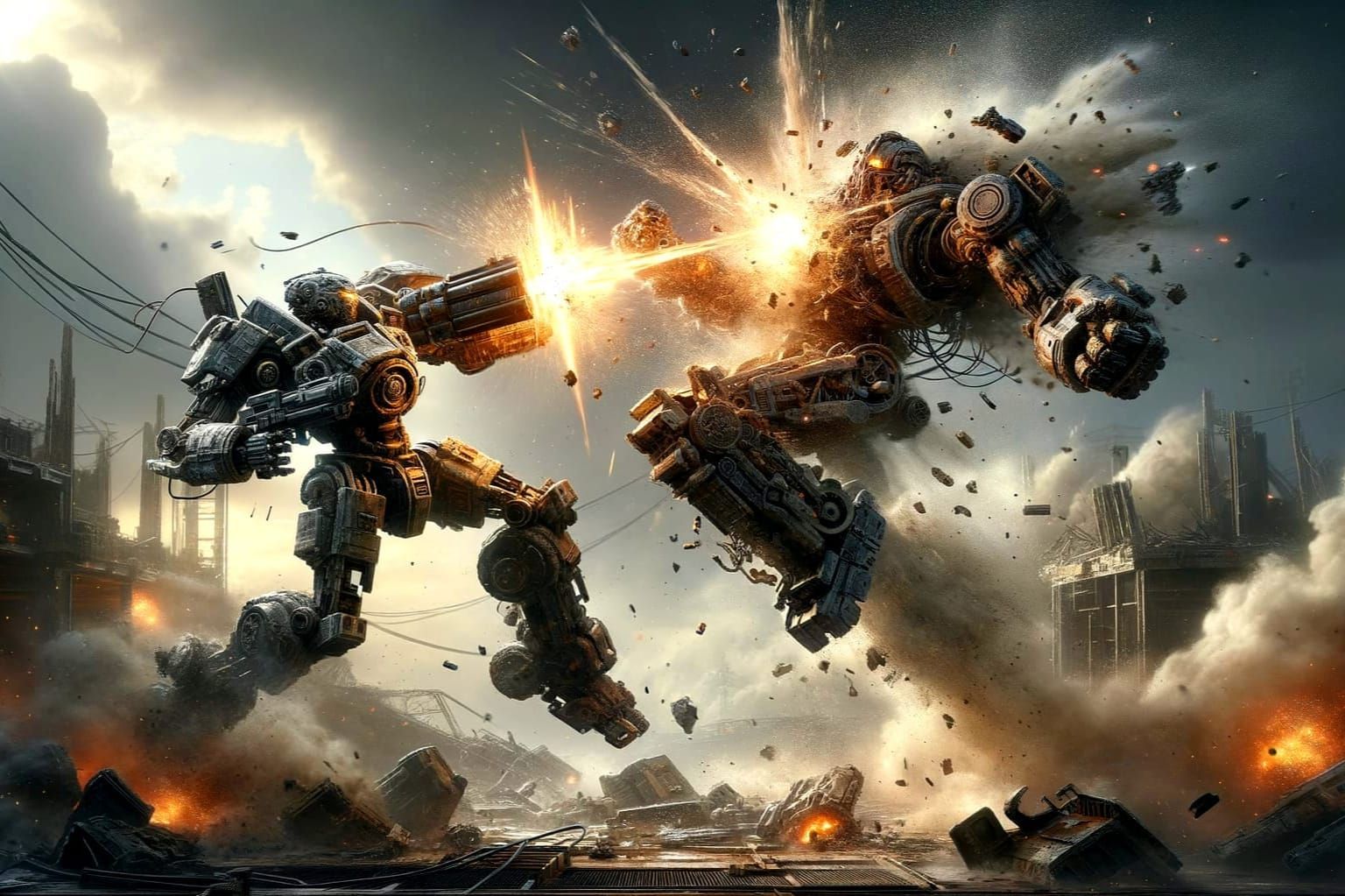 Gigantic Mechs Engage in Epic Battle in Post-Apocalyptic Was...