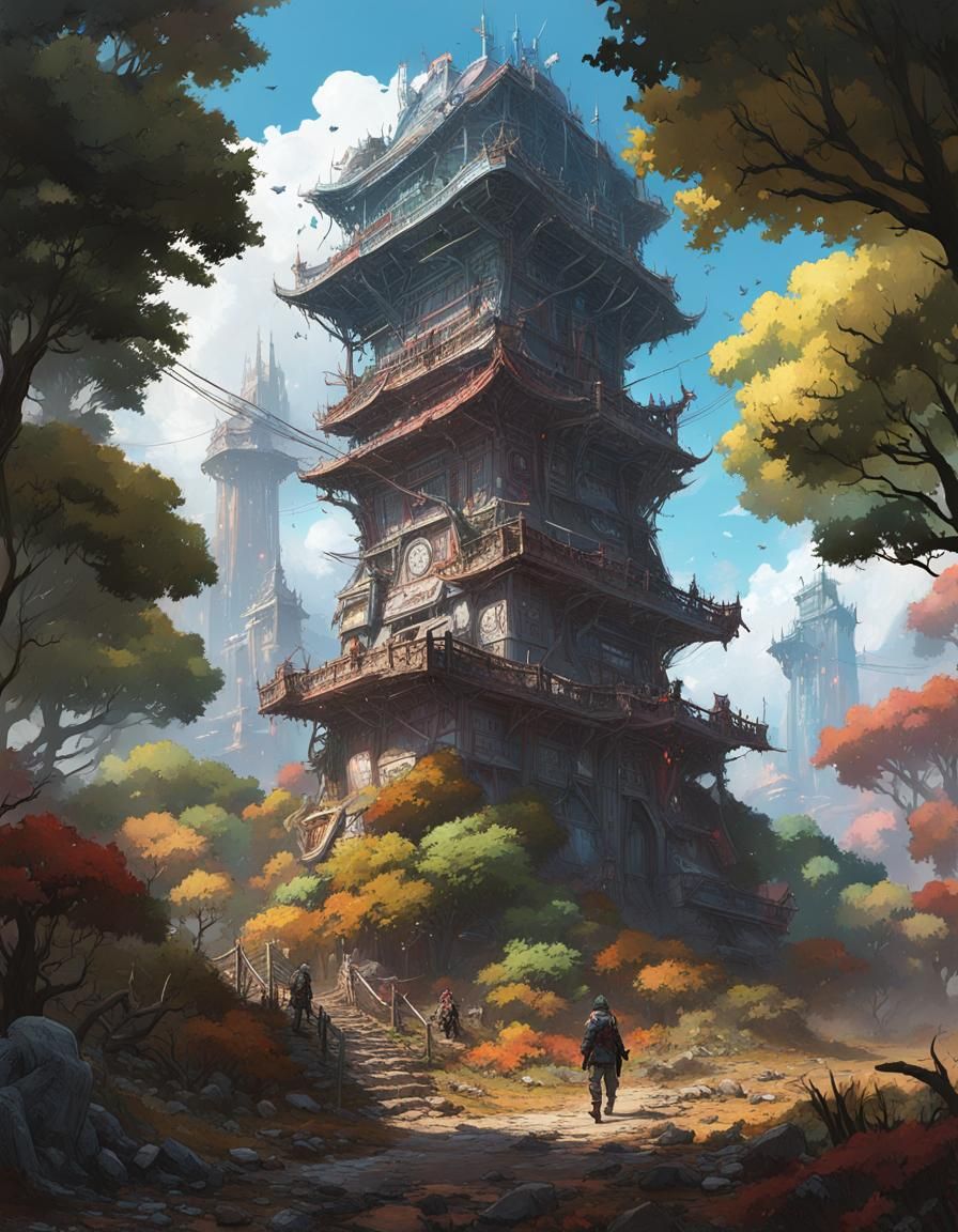 Detailed Command Tower in Triadic Colors