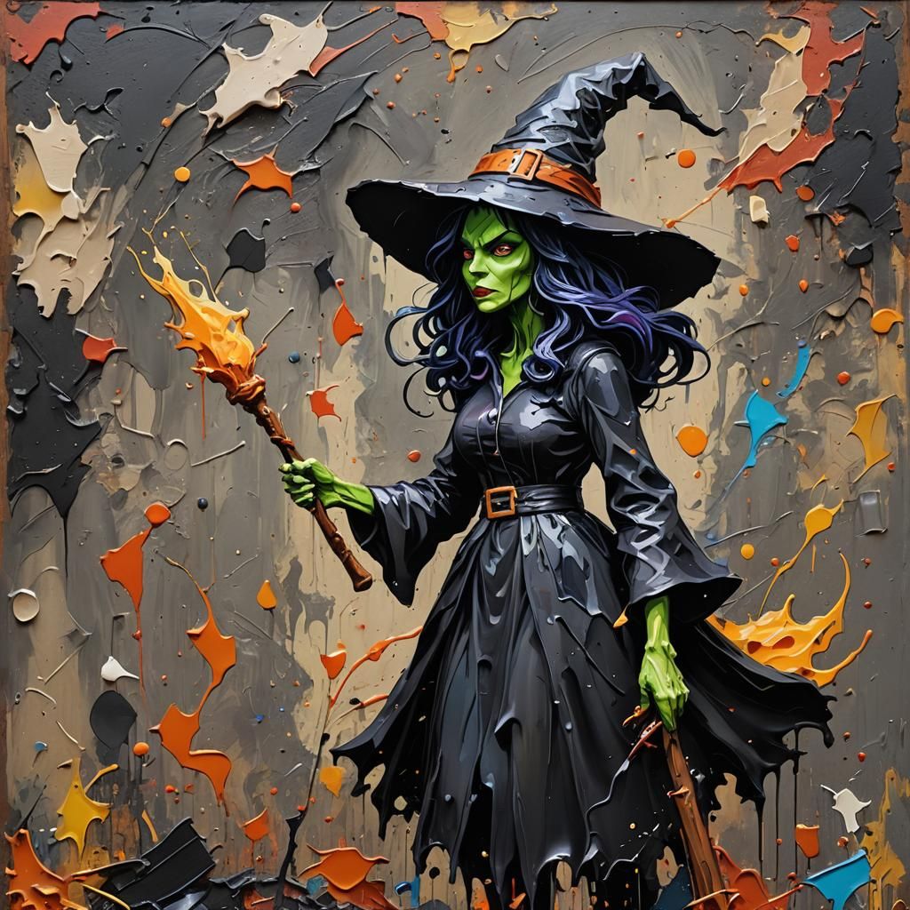 Hideous Witch in Impasto Graffiti Street Art