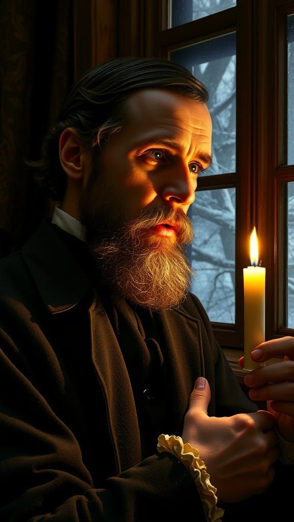 Dostoevsky Speaking Intensely by Candlelight, Dramatic Reali...