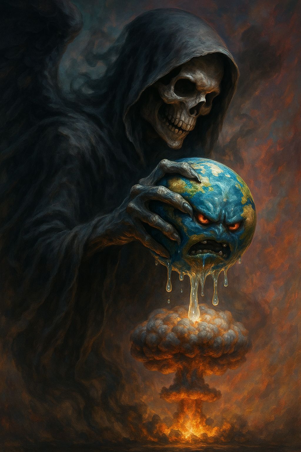 Angel of Death Squeezing Earth, Hyperrealistic Concept Art