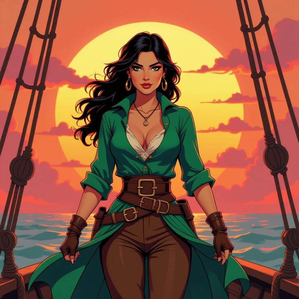 Swashbuckling Pirate at Sunset, Digital Illustration