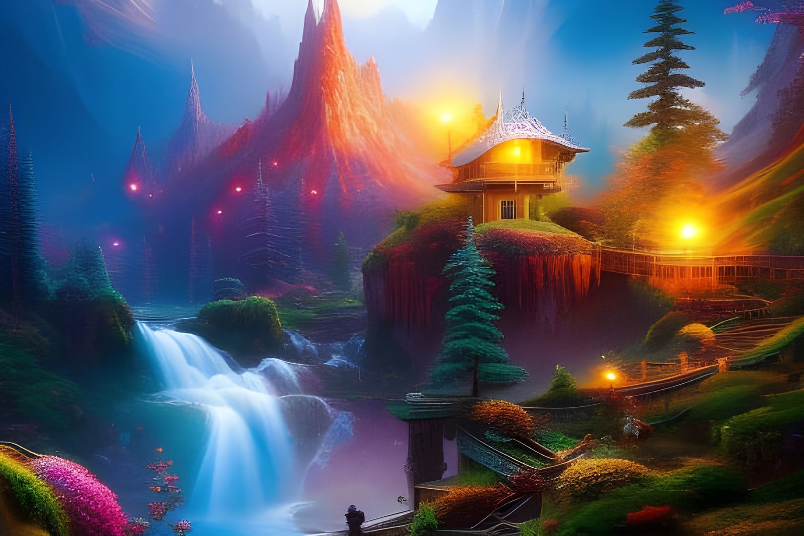 "Most Beautiful Landscape of waterfalls, wind and wildflowers" - 7208