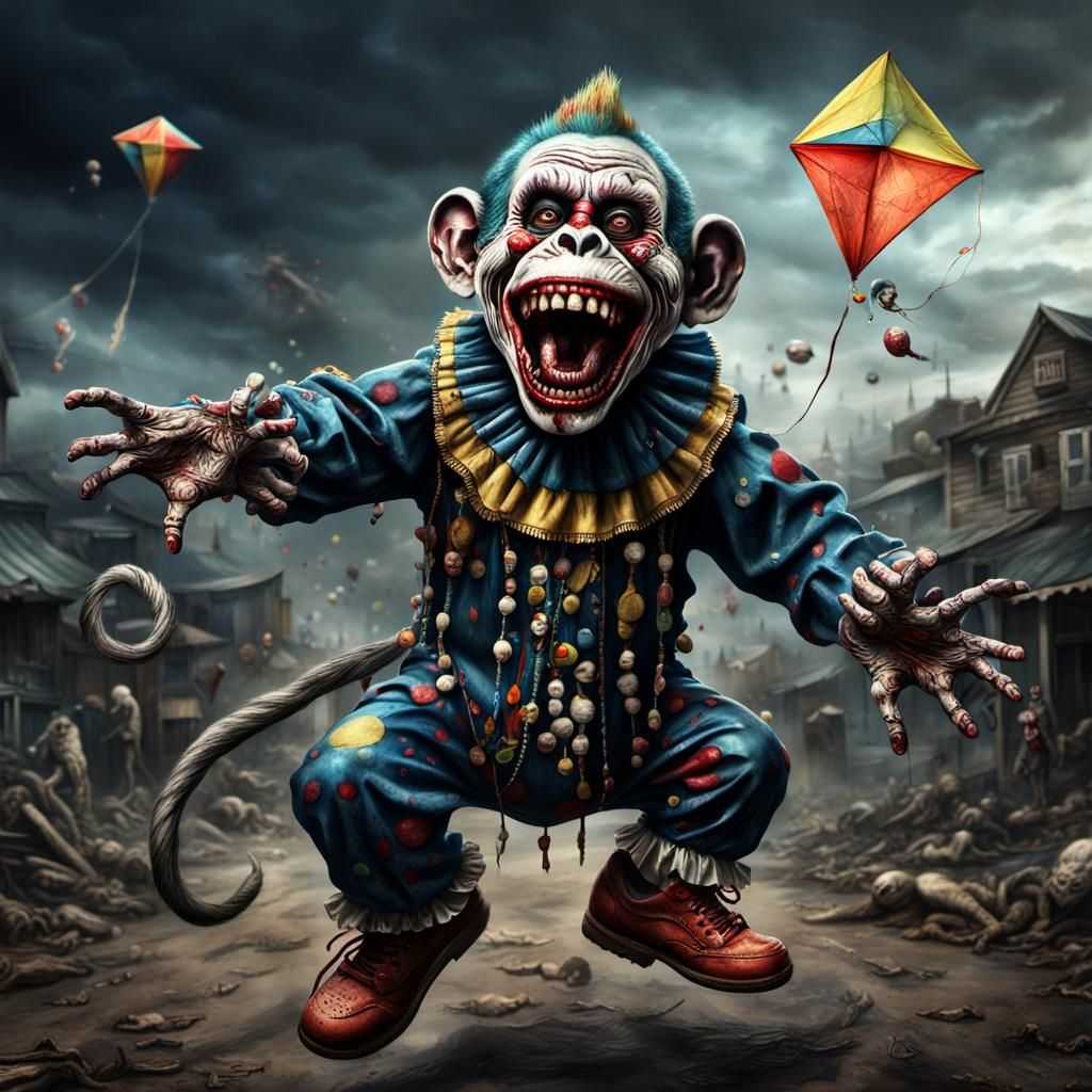 Zombie Clown Monkeys Fly Kite: Digital Matte Painting