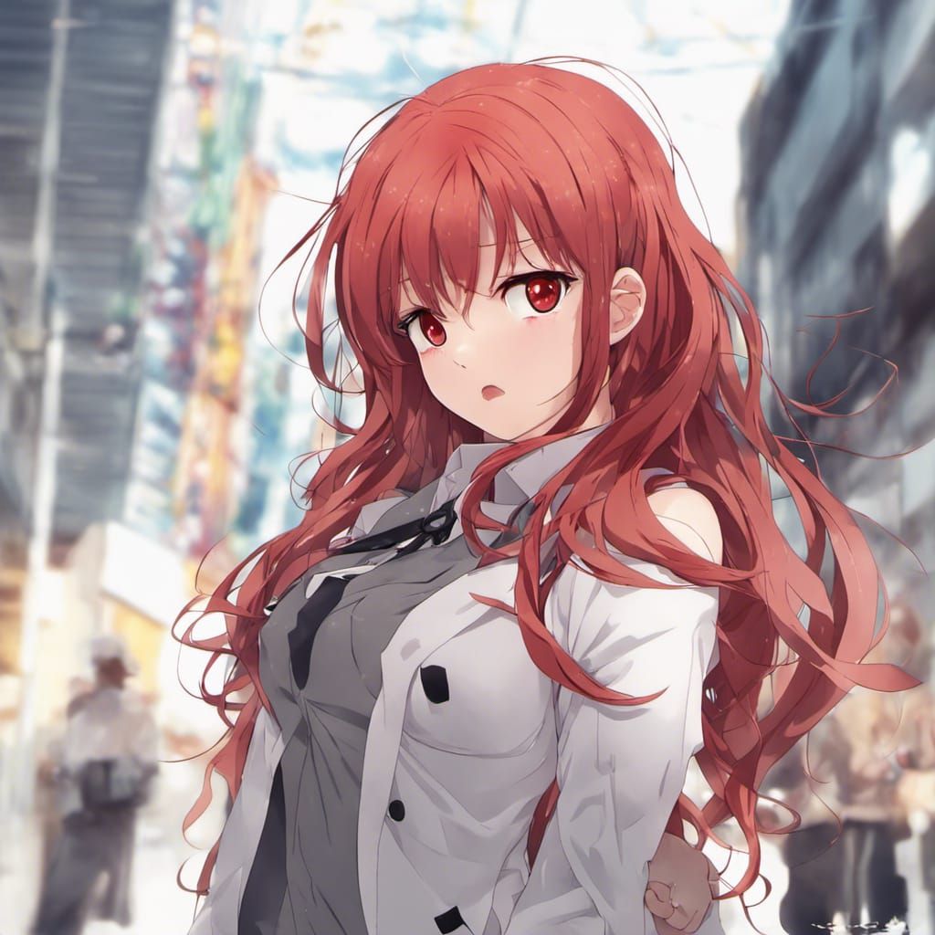 Anime Style Red-Haired Girl Illustration