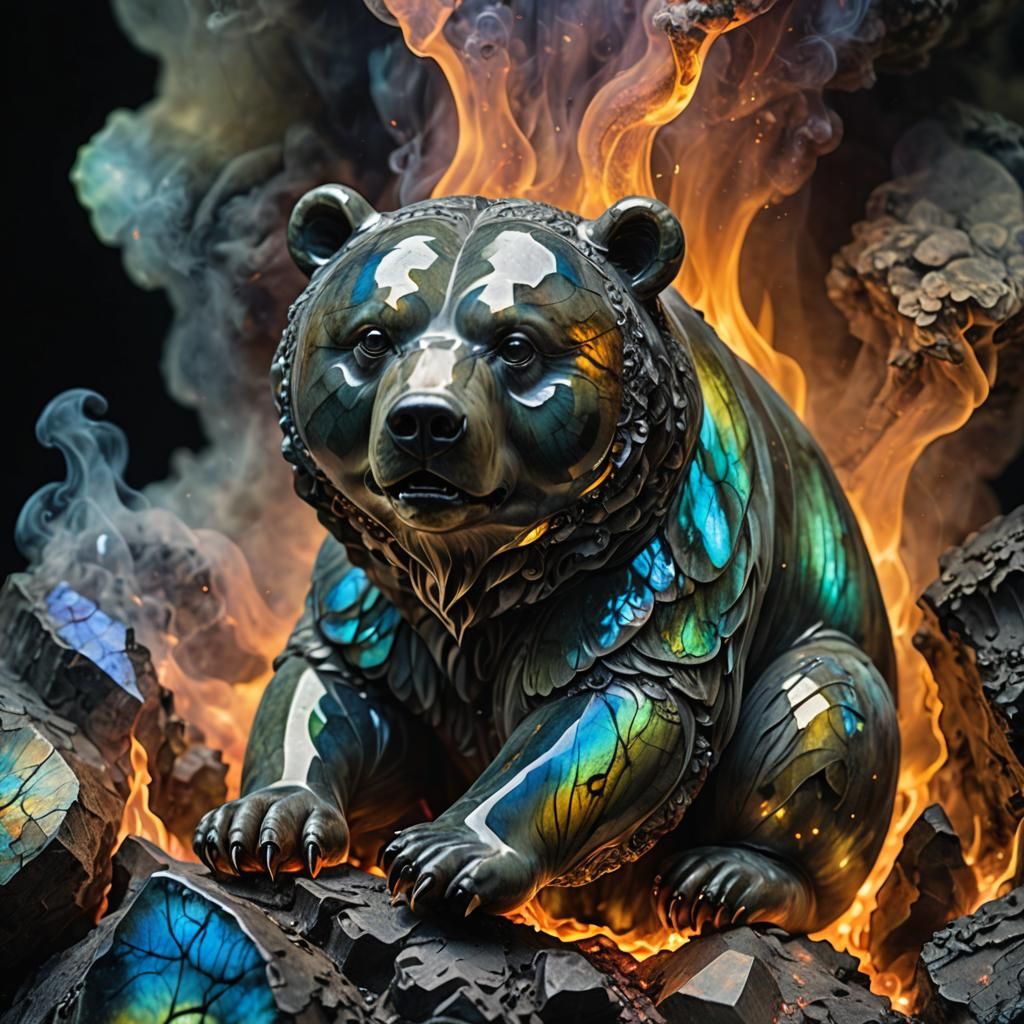 Labradorite Bear with Inner Flame Microphotograph