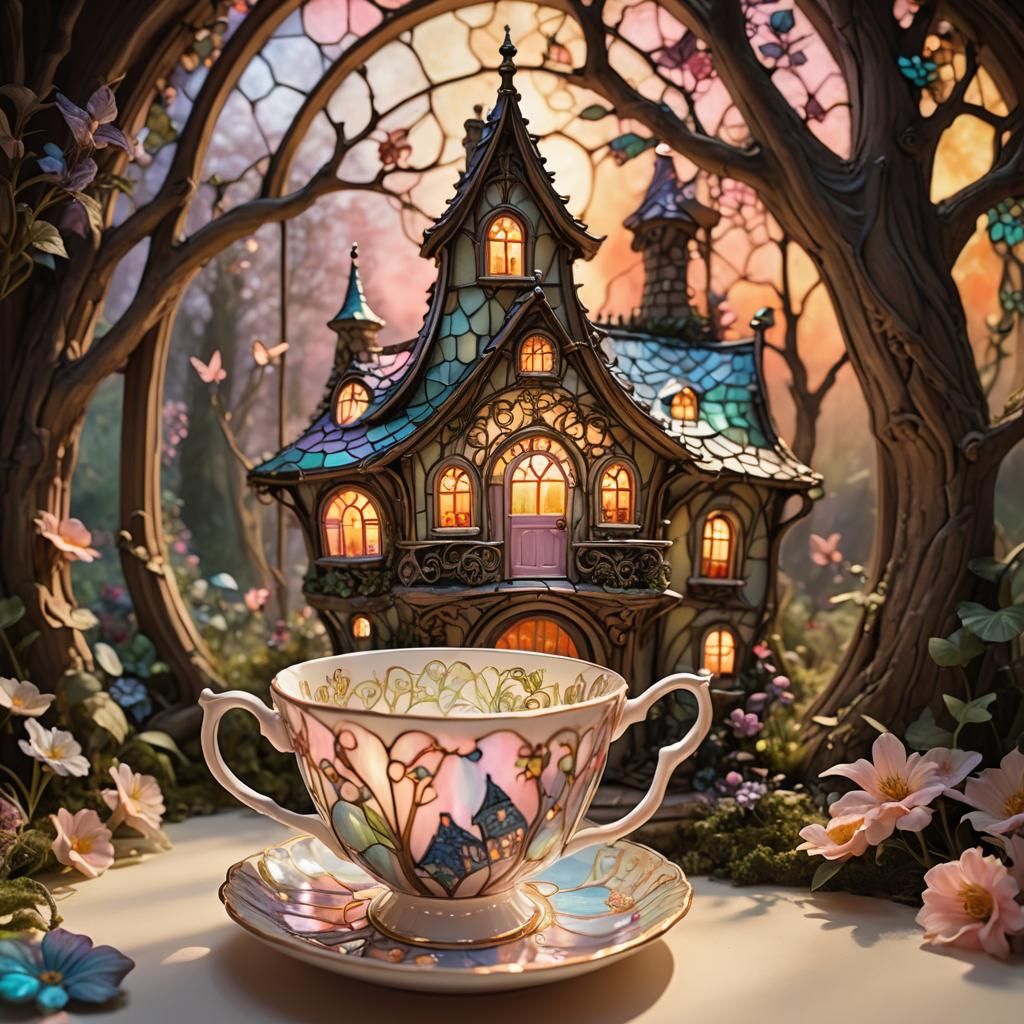 Whimsical Fairy Teacup Mansion in Enchanted Forest