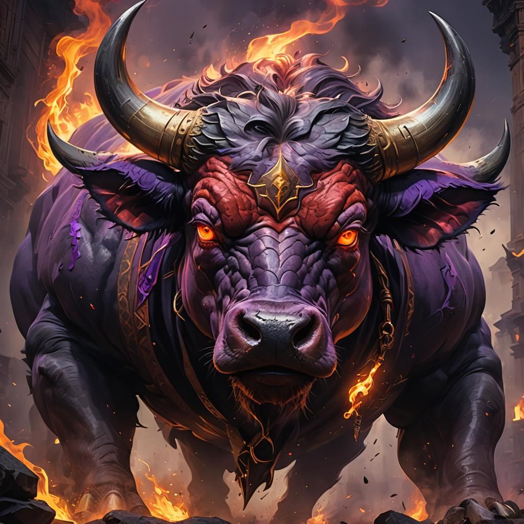 TORO THE BULL RED GLOWING EYE ANGRILY PUFF SMOKE OUT OF NOSE