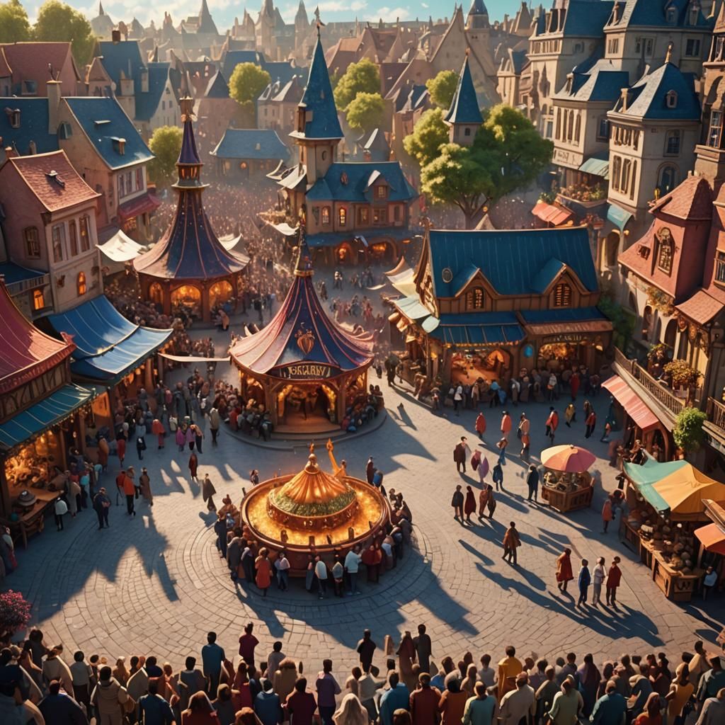 Whimsical Town Square Festival: Digital Matte Painting