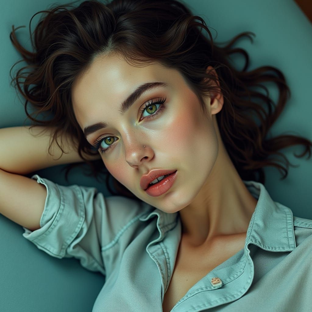 Intense Portrait of Reclining Woman as Digital Art