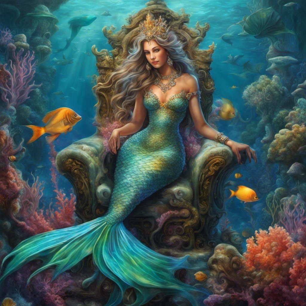 Hyperrealistic Mermaid Princess in Underwater Palace