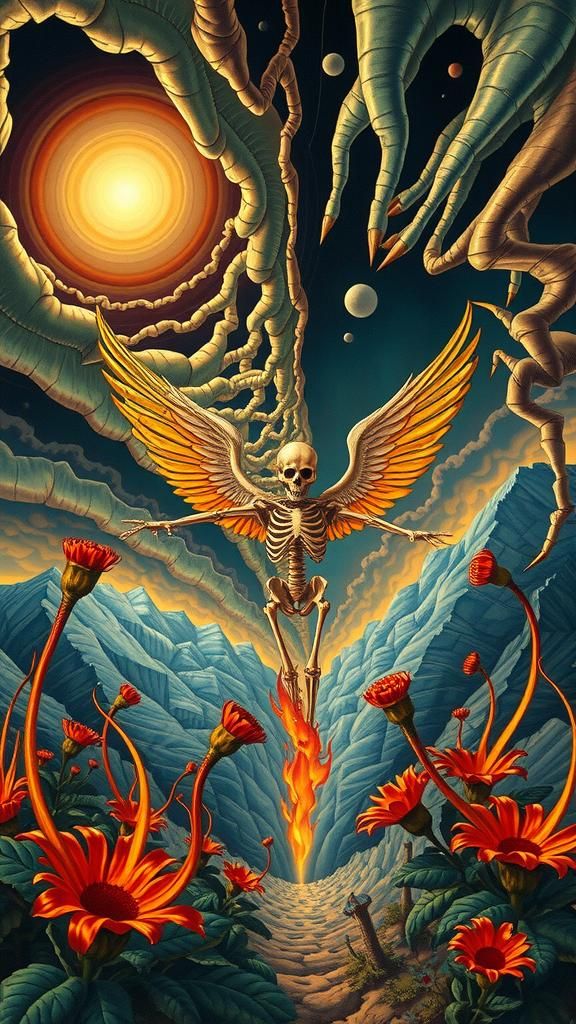 Surreal Landscape with Angel and Skeleton, Salvador Dali Sty...