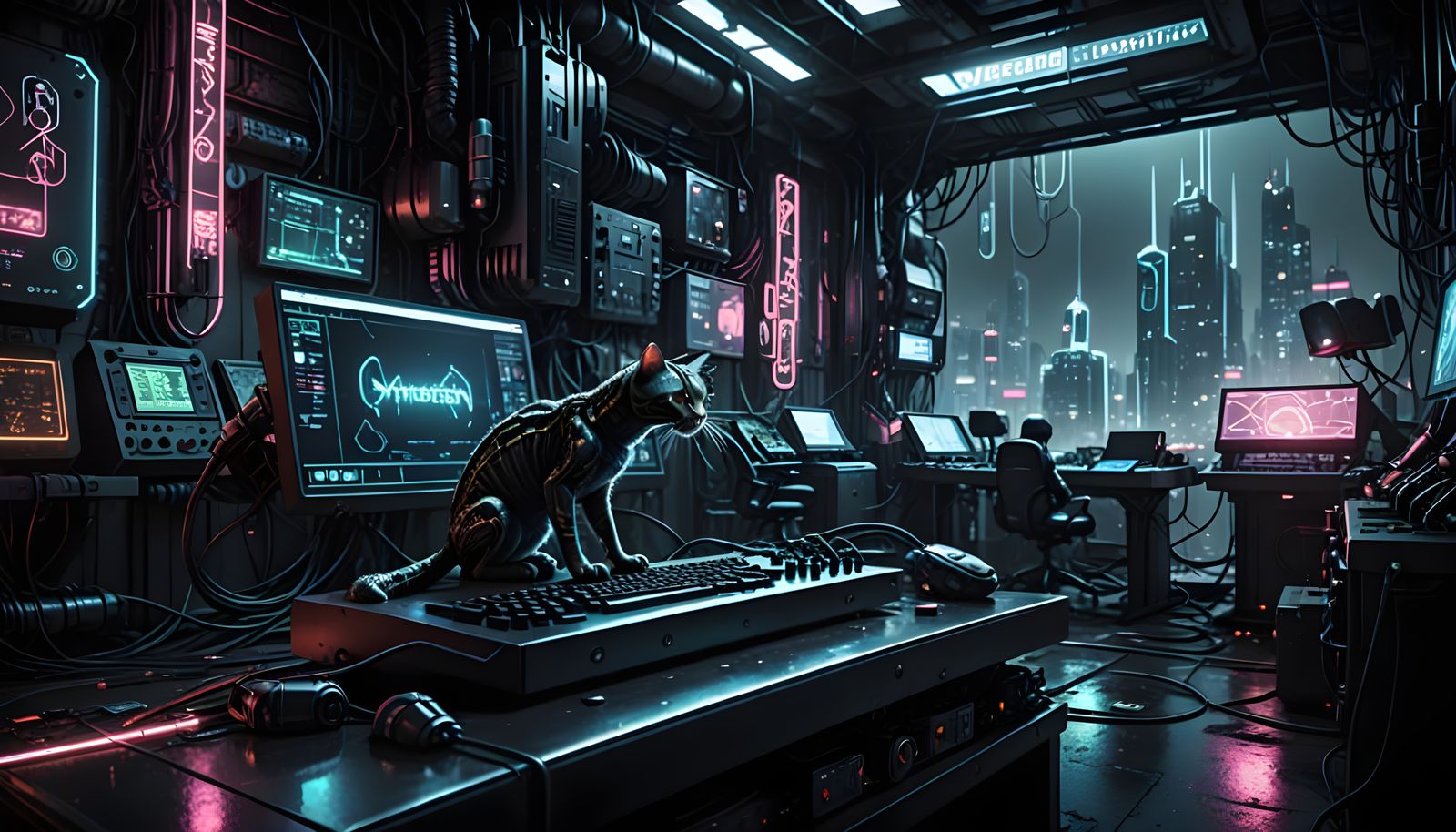 Cyberpunk Synth Moog Masterpiece: Snake and Cat in Neon-Lit ...