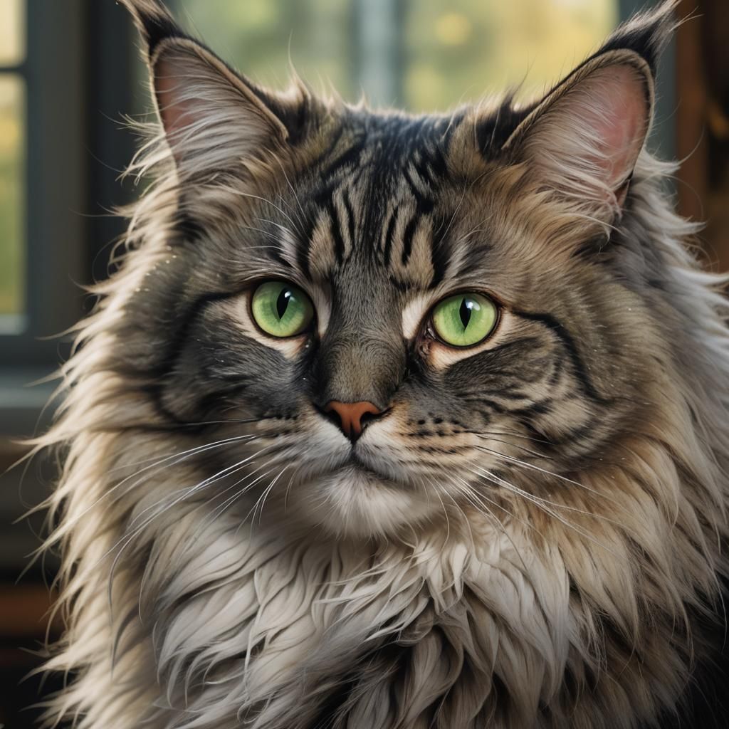 Regal Norwegian Forest Cat Portrait in Art Nouveau Style