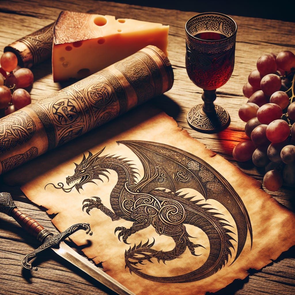 Celtic Dragon Still Life in Sepia Tone