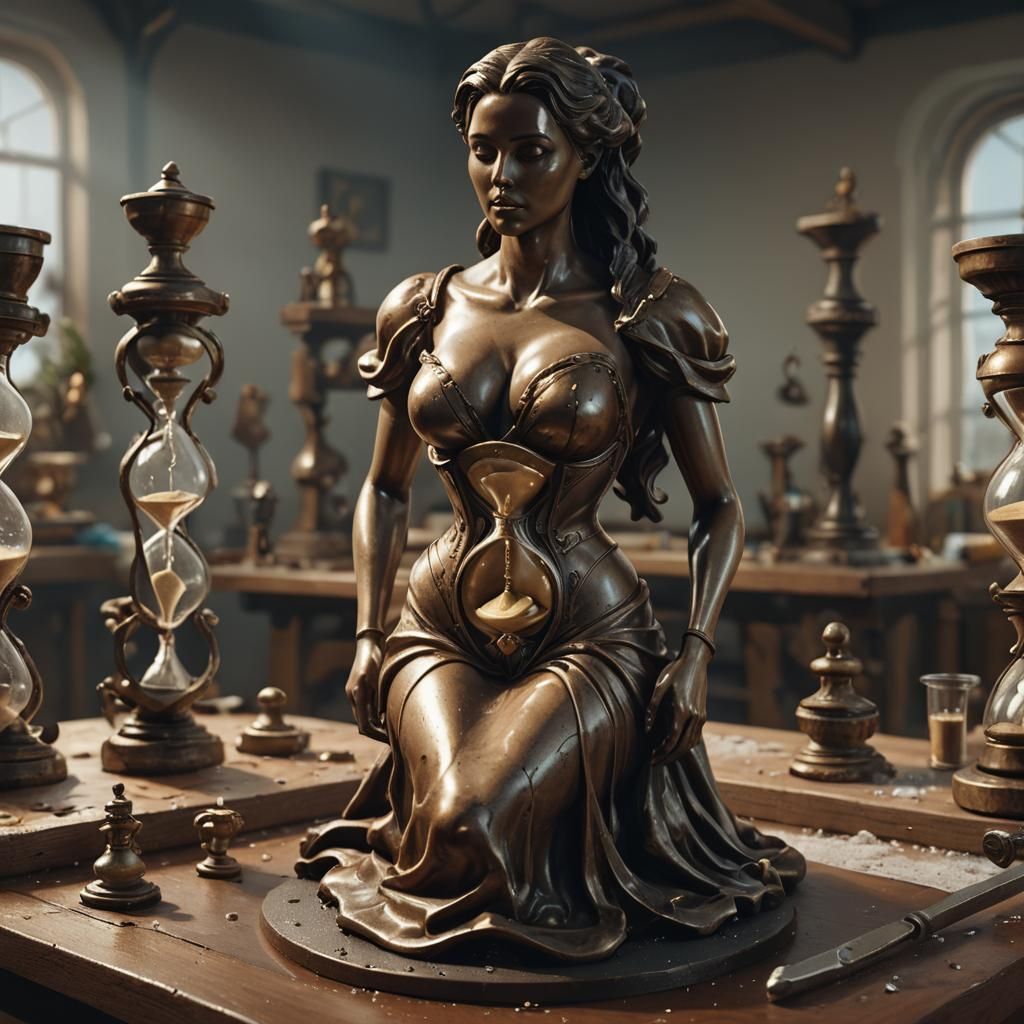 Hourglass Woman Statue in Surreal 3D