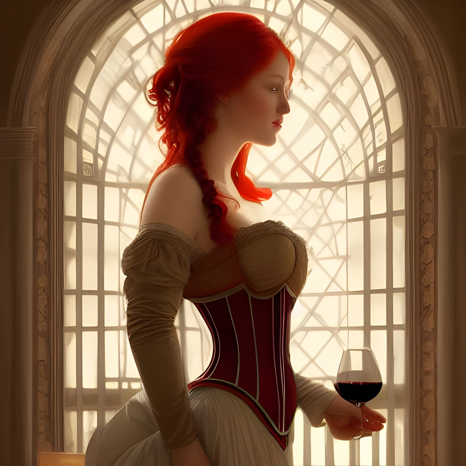 Redhead Queen in Throne Room: Art Nouveau Portrait