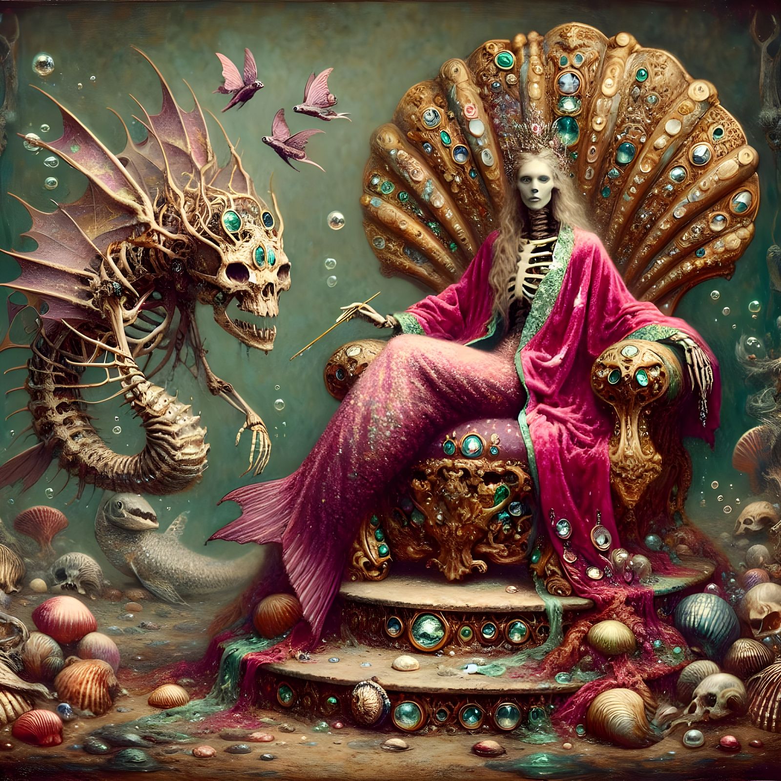 Steampunk Mermaid Seated on Seashell Throne
