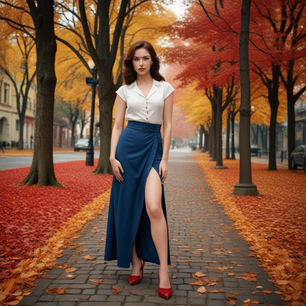 Autumnal Village Scene with Glitch Art Overlay