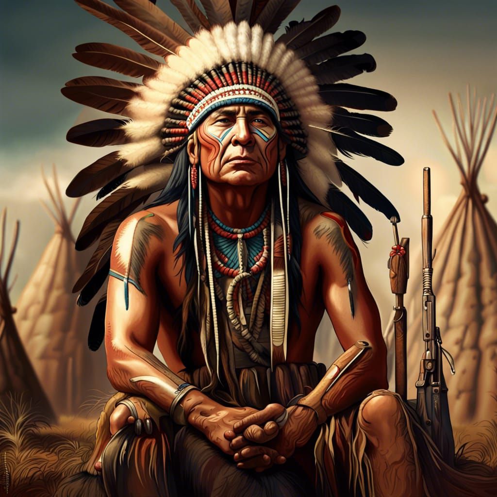 Detailed Native American Cherokee in Matte Painting Style