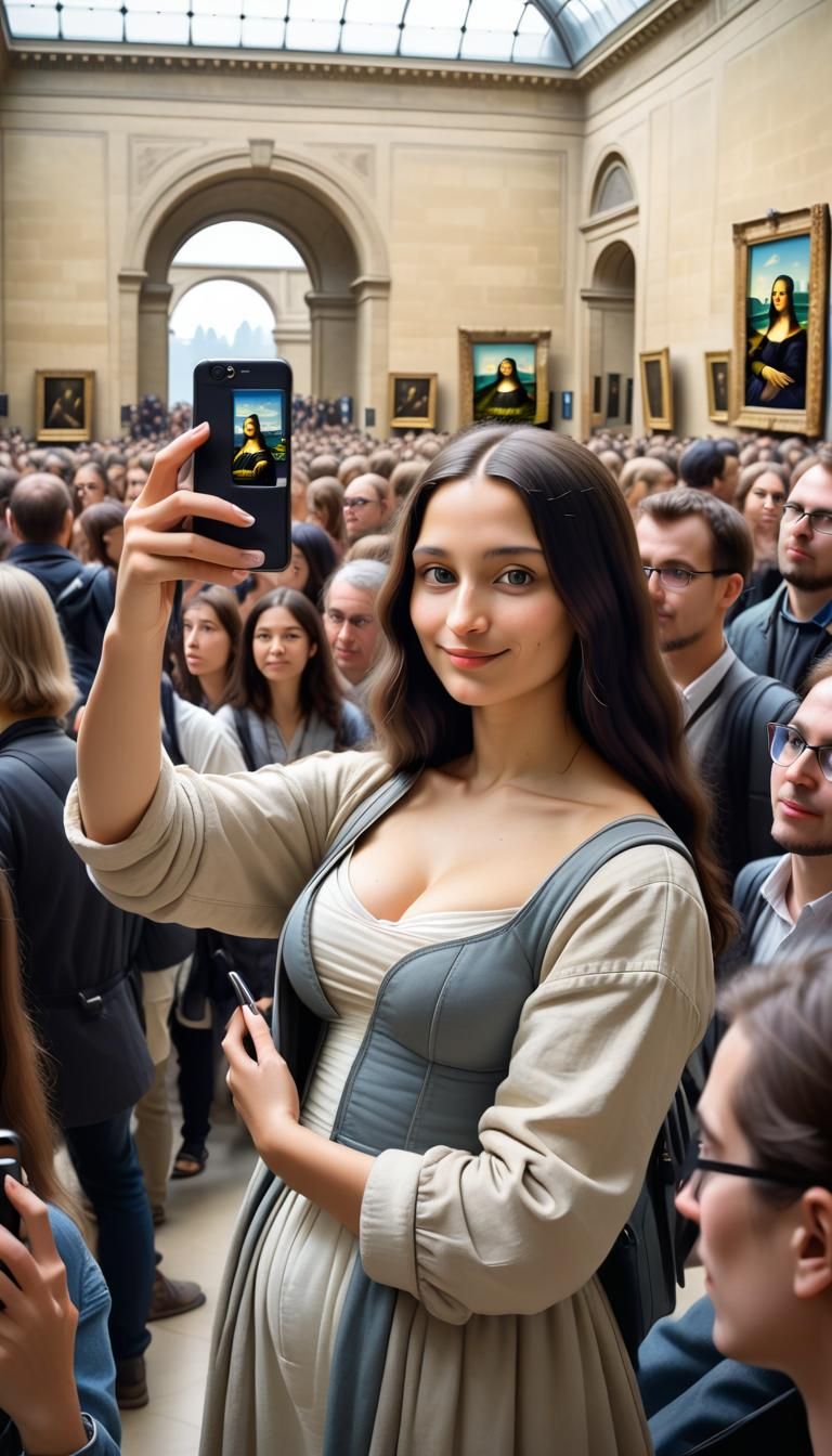 Mona Lisa Selfie at the Louvre, Blending Art Eras