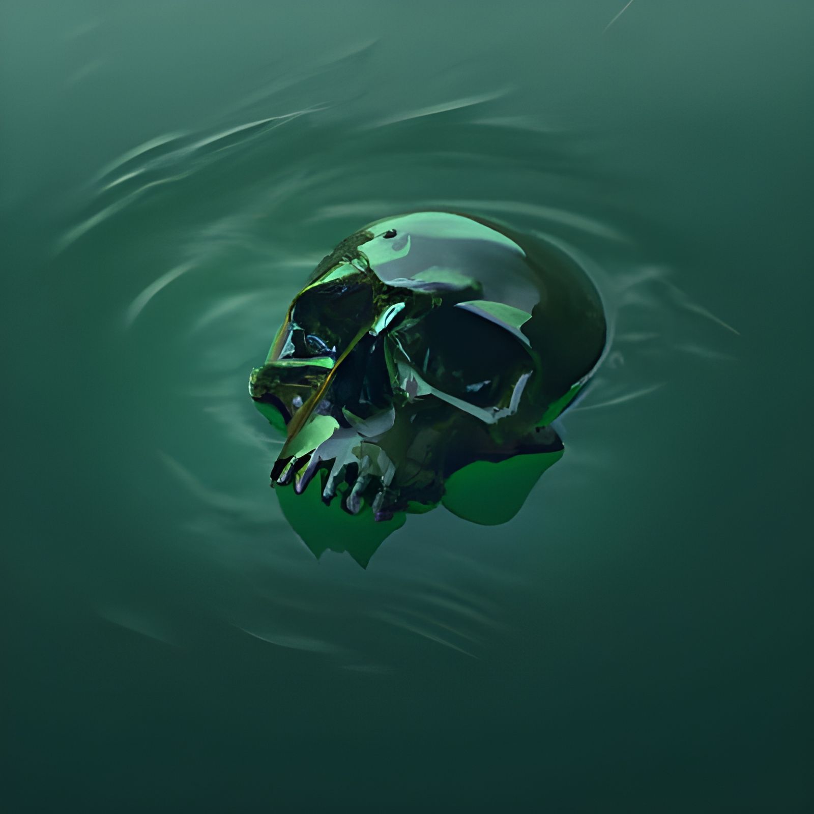 Dark Green Skull Over Water: Fantasy Concept Art