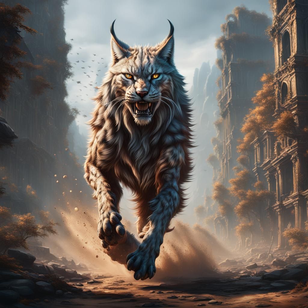 Running Lynx in Detailed Digital Matte Painting