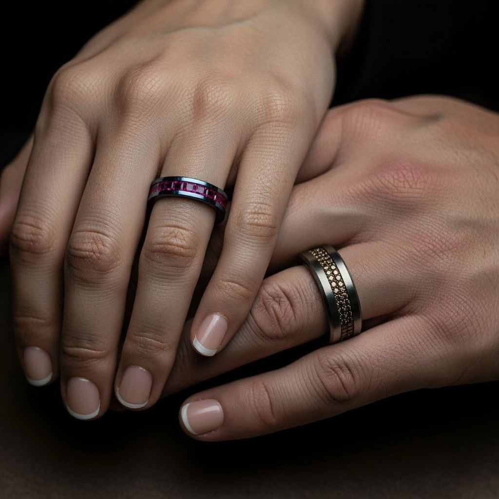 Bejeweled Wedding Rings in Overhead Shot