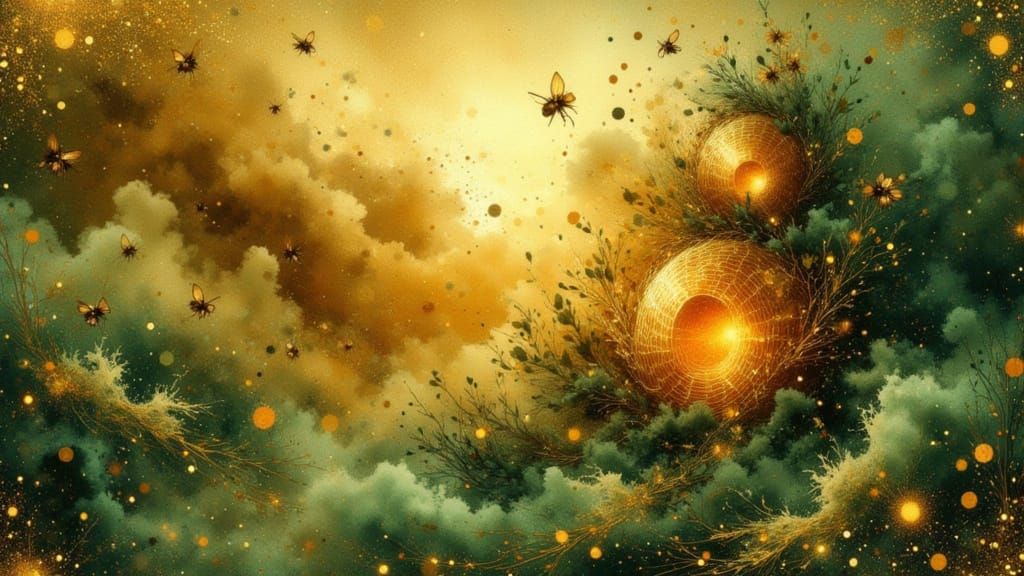 Surreal Abstract Beehive in Metallic Gold