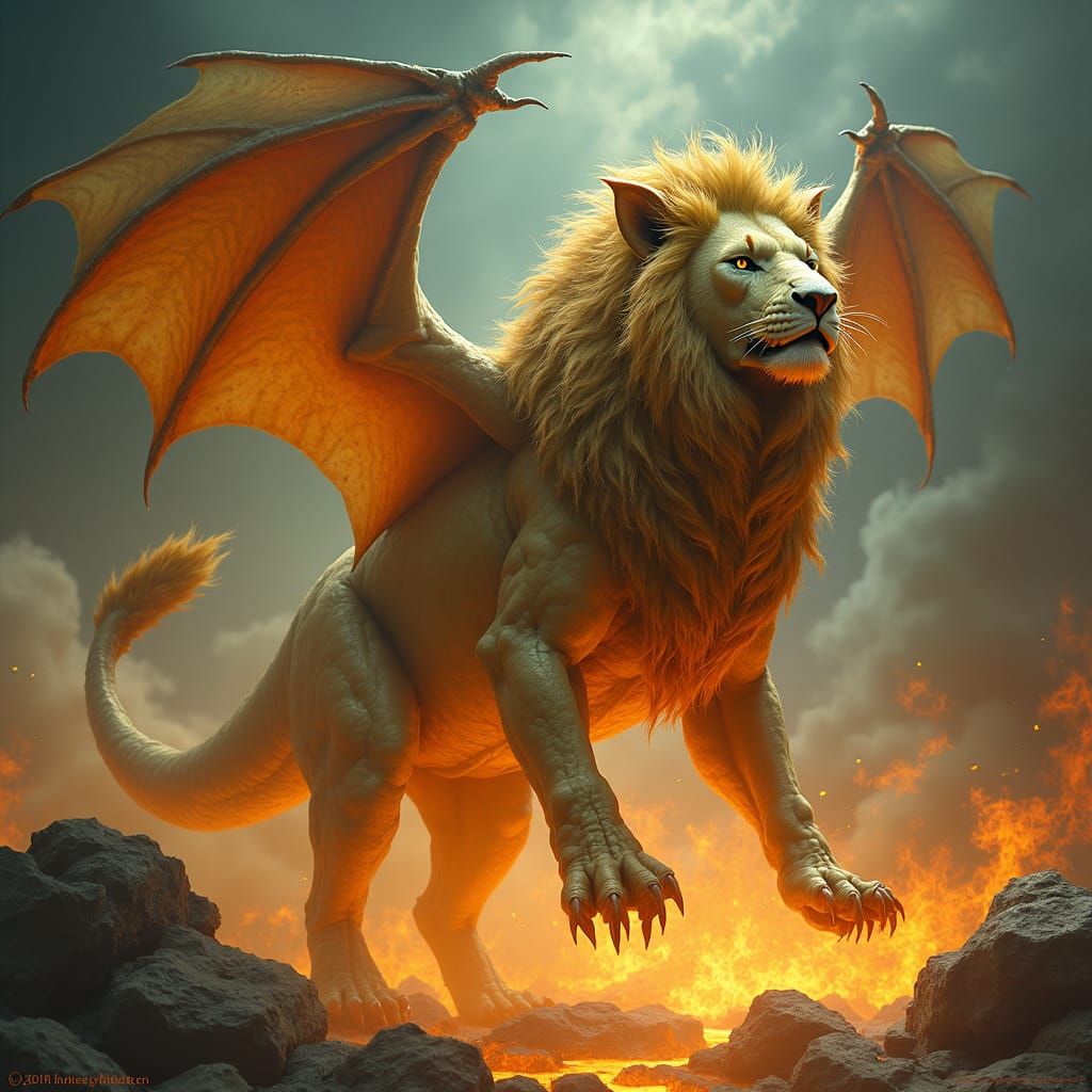 Dragon-Lion Hybrid in a Mystical Realm