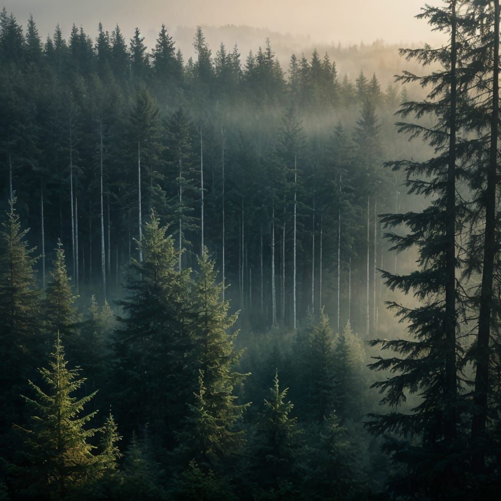Ethereal Forest Mist at Dawn in Cinematic Realism