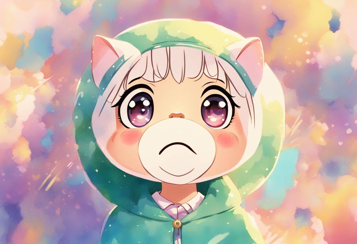 Surprised Anime Girl in Pastel Watercolor Style