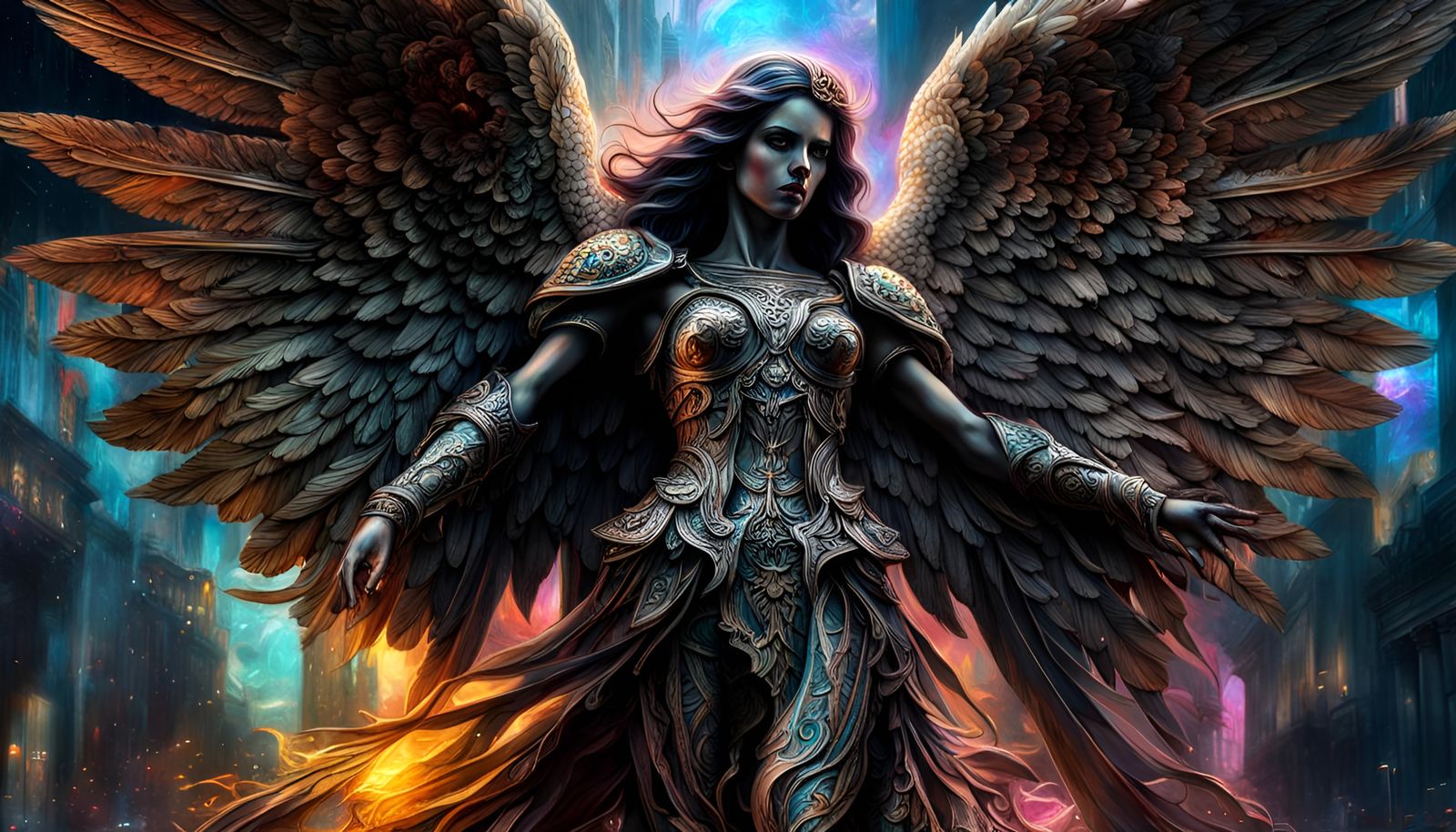 Cyberpunk Angel of Death in Vibrant Graffiti Style