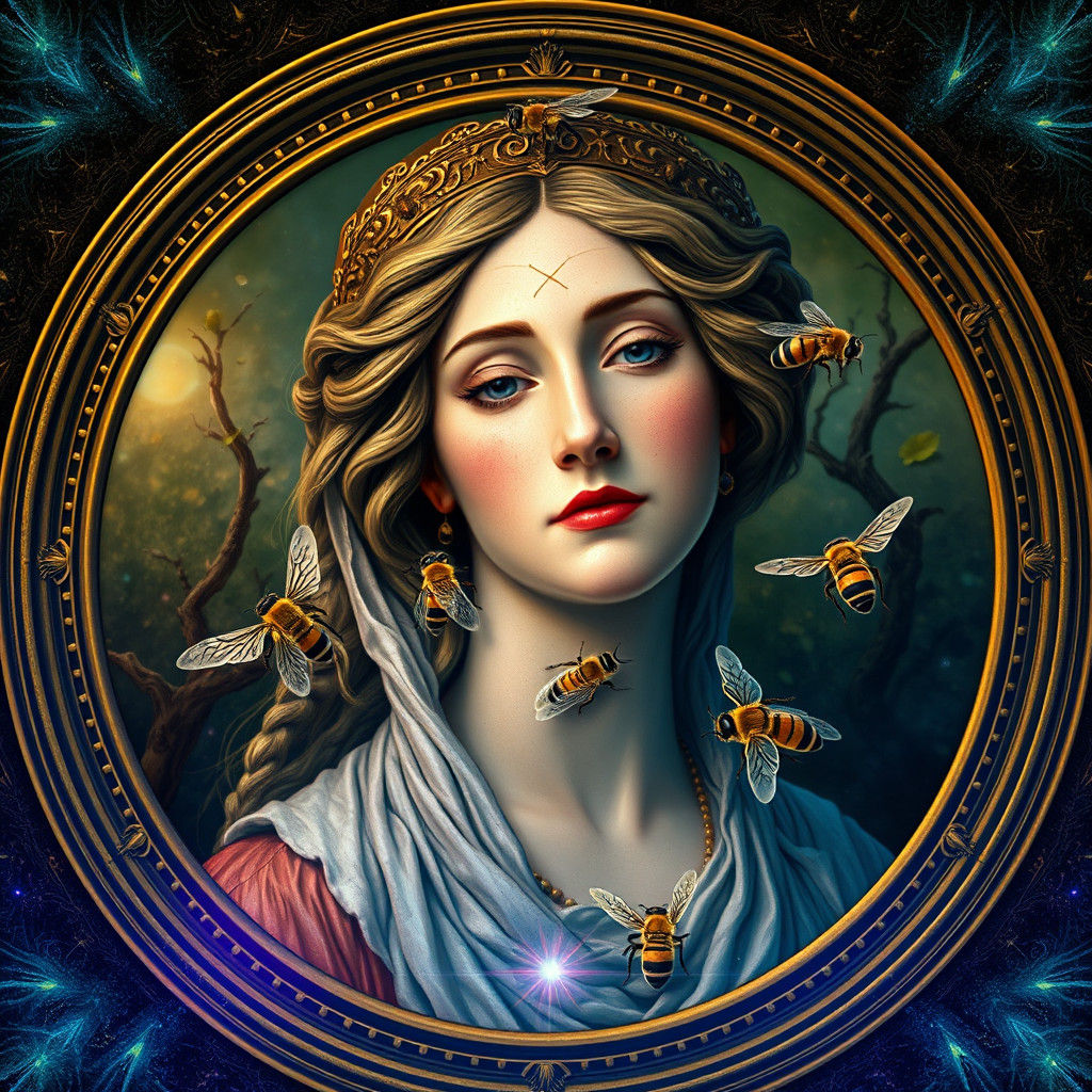 Surreal Goddess Portrait with Bees in Dali Style