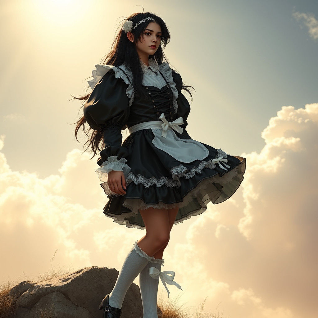 Whimsical Maid Boy in Lavish Satin Attire