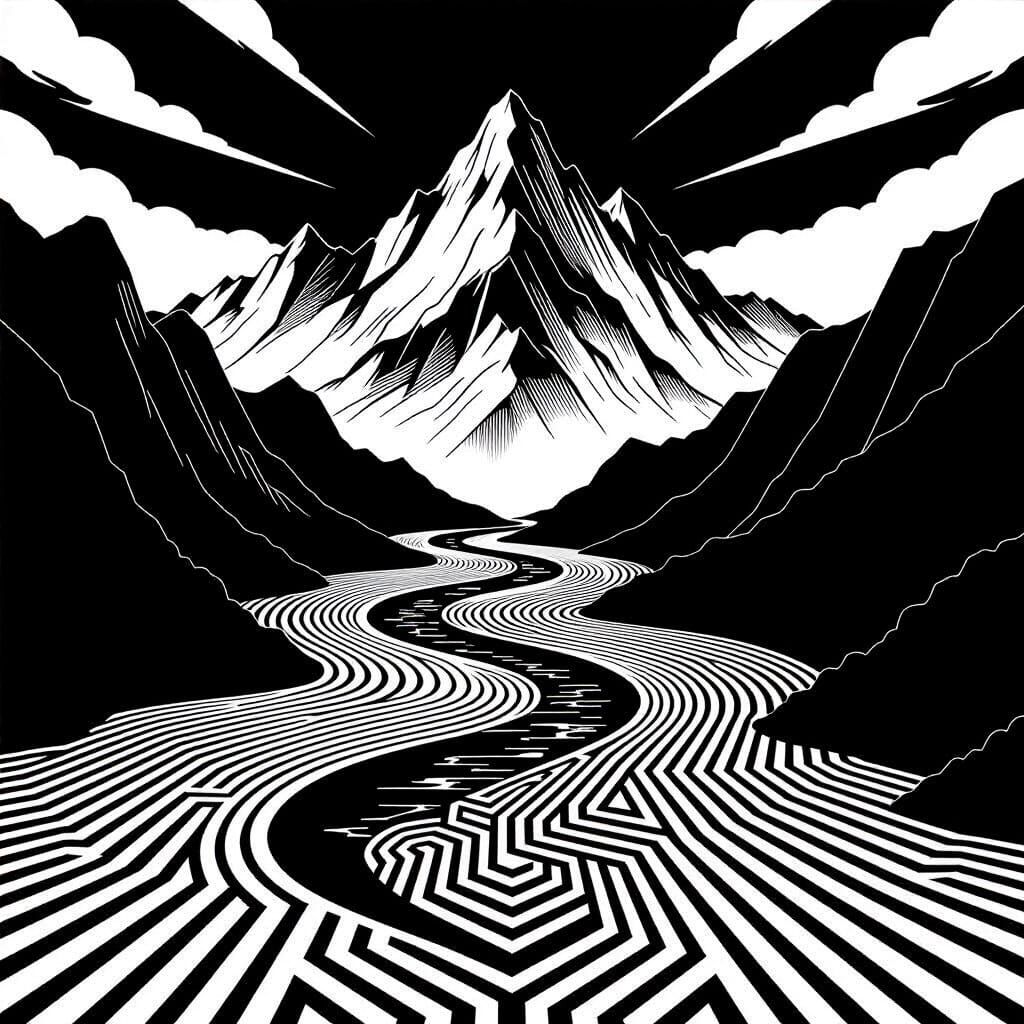 Monochromatic Dream Space Noir Art River