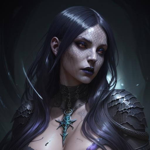Black-haired lamia sorceress