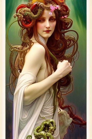 Gorgon Goddess Portrait in Art Nouveau Style