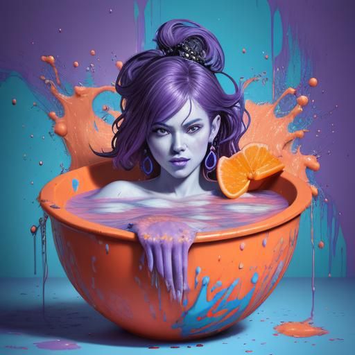 Monochrome Fruit Portrait in Colorful Splash Art Style