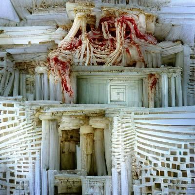 Surreal Greek Temple Made of Flesh and Bones