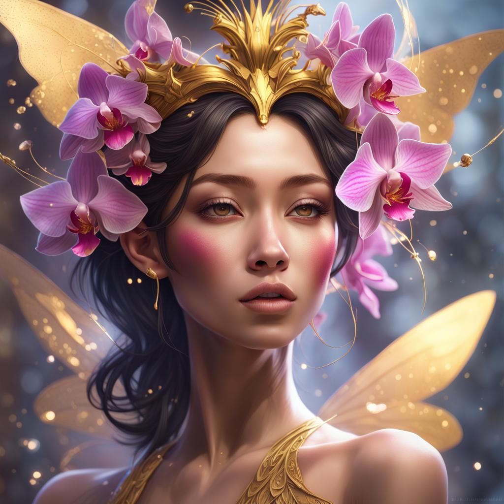 Orchid Fairy Portrait with Sparkling Wings