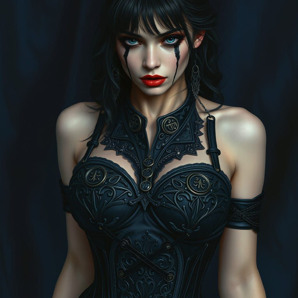 Dark Fantasy Maiden in Ornate Black Leather