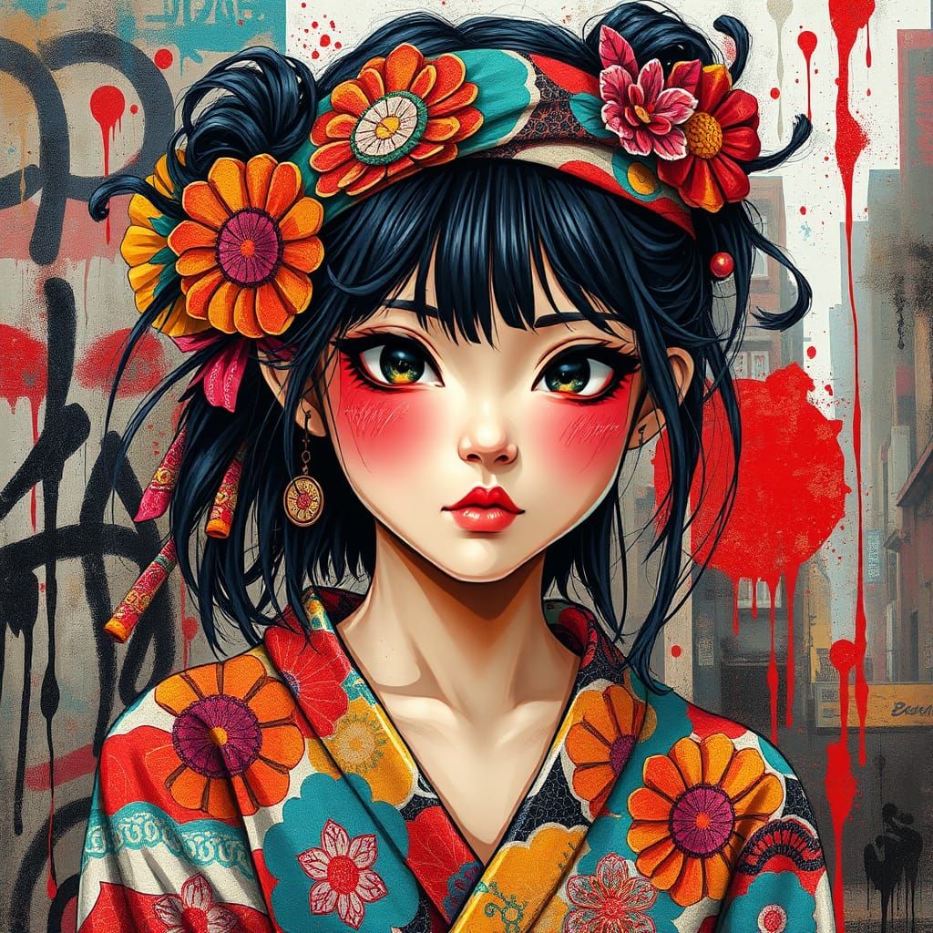 Colorful Masa Girl Portrait in Hyper-Stylized Digital Art St...