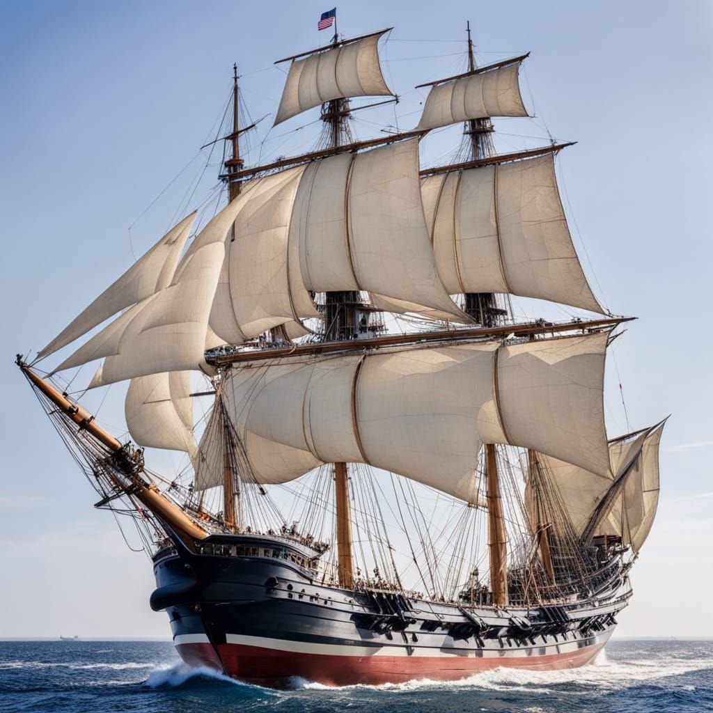 Historic Sailing Ship Rides the Waves with Full Sails and Ca...