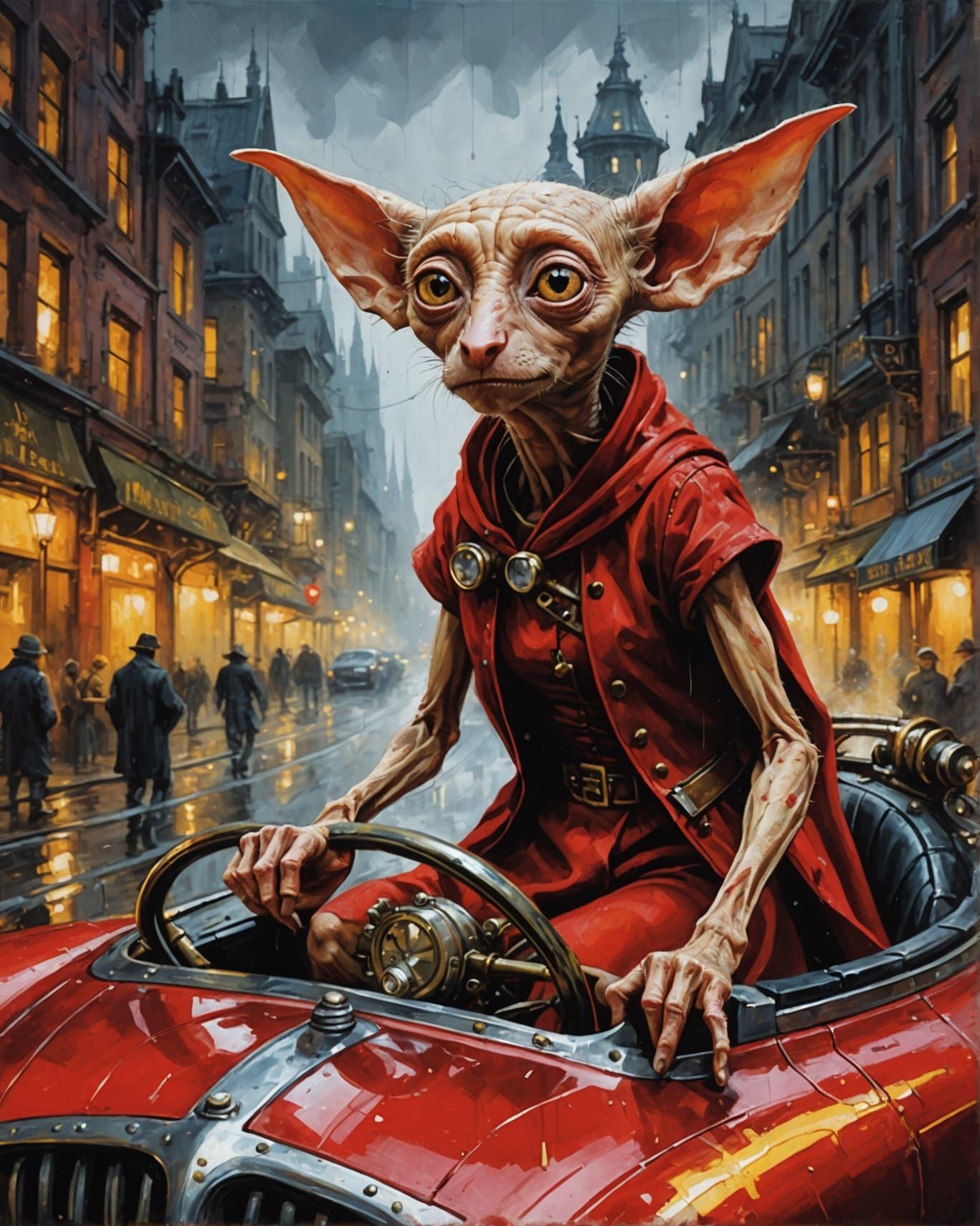 Steampunk Dobby Races Through City at Night