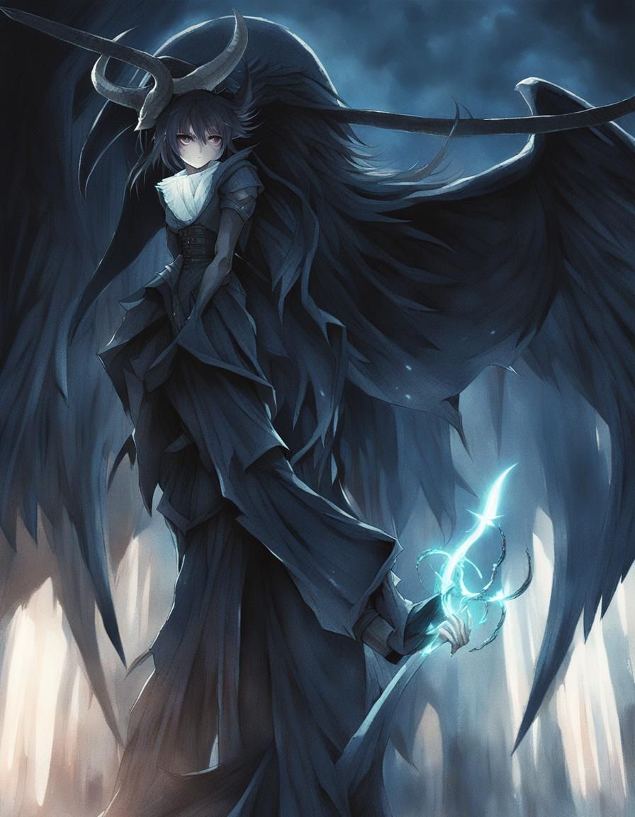 Mysterious Dark Fantasy Angel Unfolds in a Gothic Cathedral....