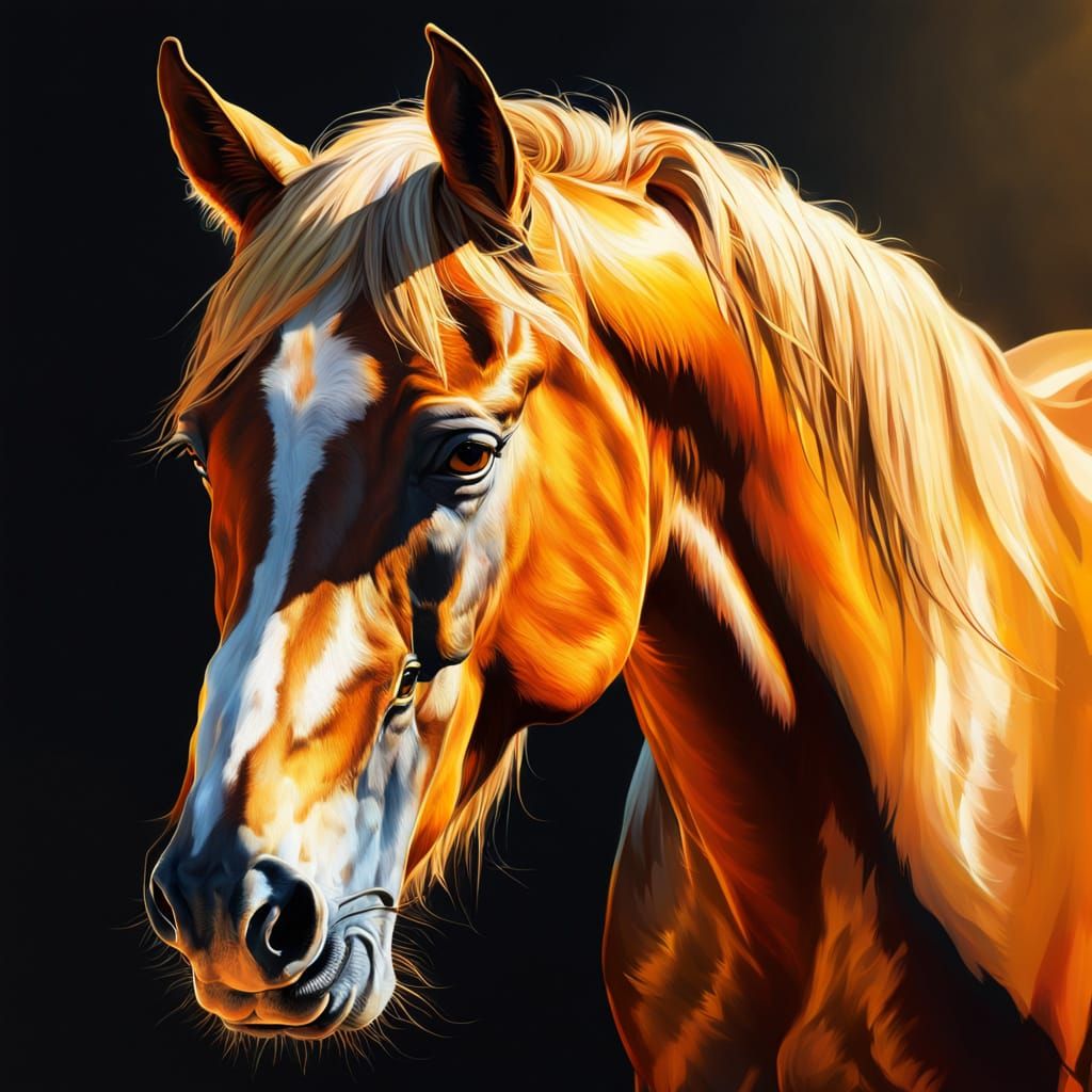 Hyperrealistic Horse Portrait in Vibrant Oil Colors