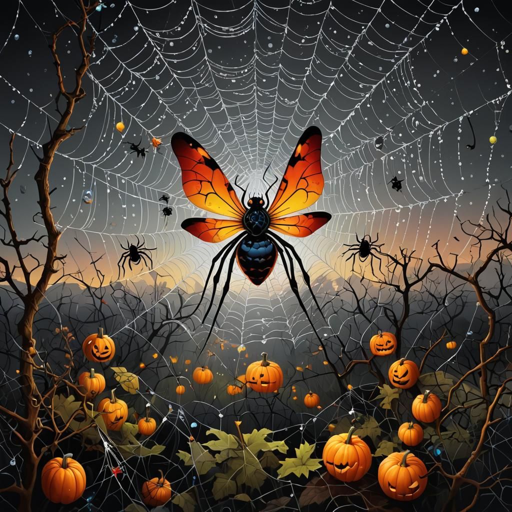 surreal autumn  Halloween , highly  detailed  drawing  a spi...