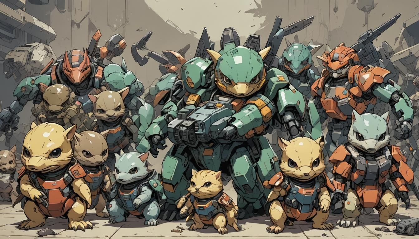 Gigeresque Gundam with Ill-tempered Kittens and Platypus