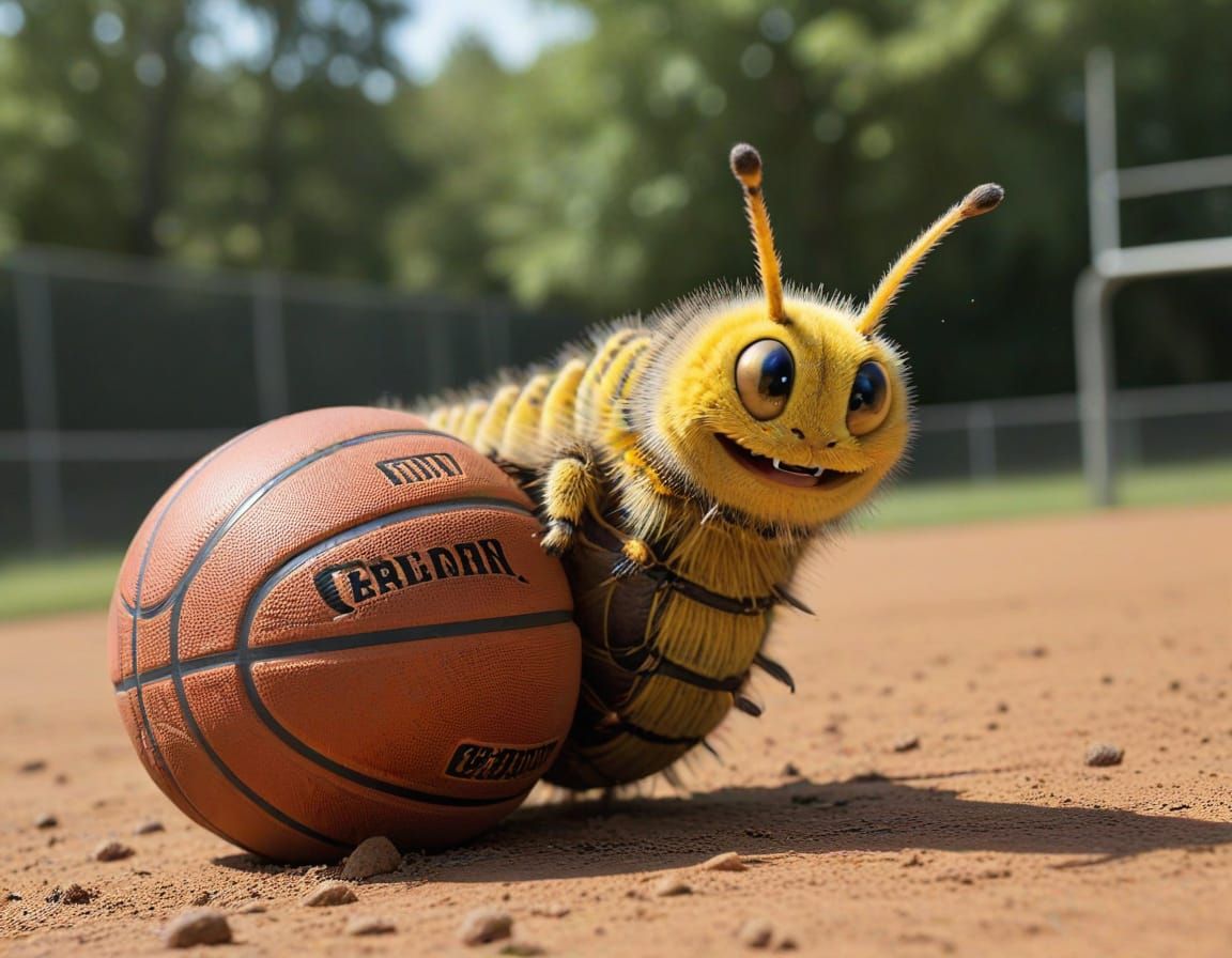 Excited Caterpillar Plays Basketball